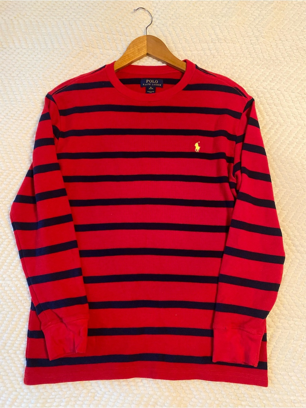Polo Ralph Lauren Boys XL 18-20 Red Navy Striped Long Sleeve Shirt
